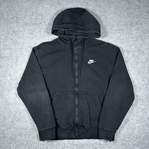 Nike Hoodie Mens Size Medium Black Full Zip Active Side Swoosh Logo